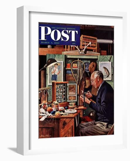 "Tying Flies" Saturday Evening Post Cover, March 4, 1950-Stevan Dohanos-Framed Giclee Print