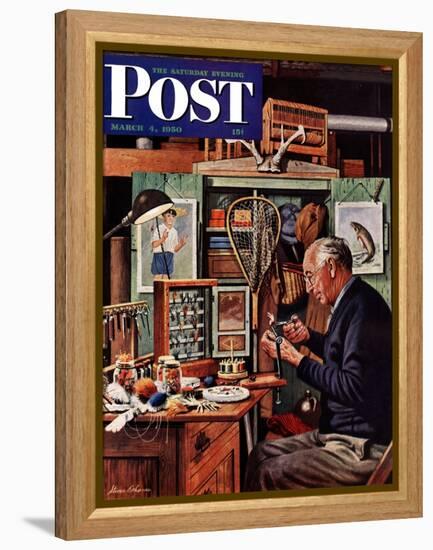 "Tying Flies" Saturday Evening Post Cover, March 4, 1950-Stevan Dohanos-Framed Premier Image Canvas