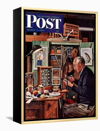 "Tying Flies" Saturday Evening Post Cover, March 4, 1950-Stevan Dohanos-Framed Premier Image Canvas