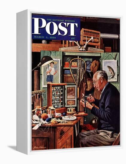 "Tying Flies" Saturday Evening Post Cover, March 4, 1950-Stevan Dohanos-Framed Premier Image Canvas