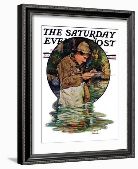 "Tying on a Fly," Saturday Evening Post Cover, May 25, 1929-J.F. Kernan-Framed Giclee Print