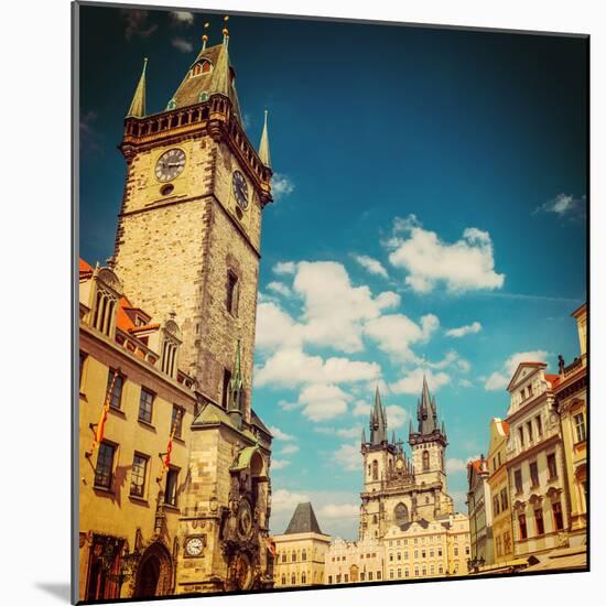 Tyn Cathedral Church and Famous Astronomical Clock, Prague, Czech Republic . Instagram Effect-scorpp-Mounted Photographic Print