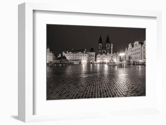 Tyn Church at dawn on wet cobblestones in Old Town Square in Prague, Czech Republic-Chuck Haney-Framed Photographic Print