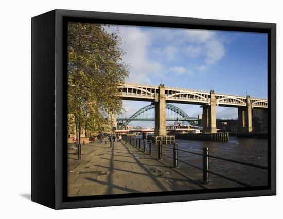 Tyne Bridges and Quayside, Newcastle Upon Tyne, Tyne and Wear, England, United Kingdom, Europe-Mark Sunderland-Framed Premier Image Canvas