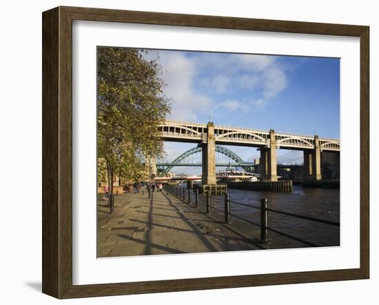 Tyne Bridges and Quayside, Newcastle Upon Tyne, Tyne and Wear, England, United Kingdom, Europe-Mark Sunderland-Framed Photographic Print