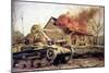 Type 97 Te-Ke Tankette And A Japanese Soldier Next To A Burning House (China 1941)-null-Mounted Art Print