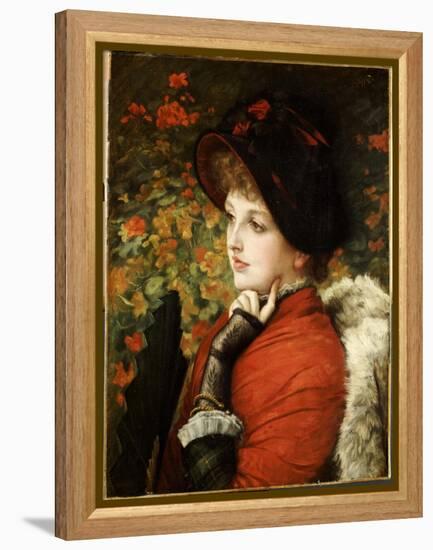 Type of Beauty: Portrait of Mrs. Kathleen Newton in a Red Dress and Black Bonnet, 1880-James Tissot-Framed Premier Image Canvas