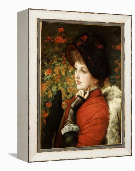 Type of Beauty: Portrait of Mrs. Kathleen Newton in a Red Dress and Black Bonnet, 1880-James Tissot-Framed Premier Image Canvas