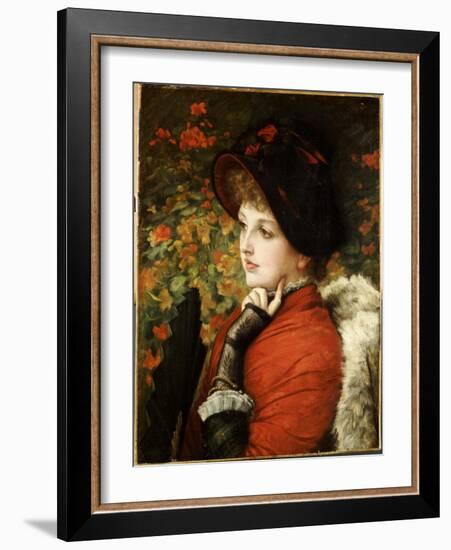 Type of Beauty: Portrait of Mrs. Kathleen Newton in a Red Dress and Black Bonnet, 1880-James Tissot-Framed Giclee Print