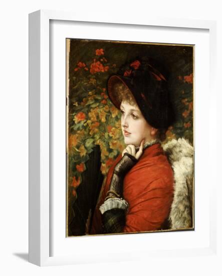Type of Beauty: Portrait of Mrs. Kathleen Newton in a Red Dress and Black Bonnet, 1880-James Tissot-Framed Giclee Print