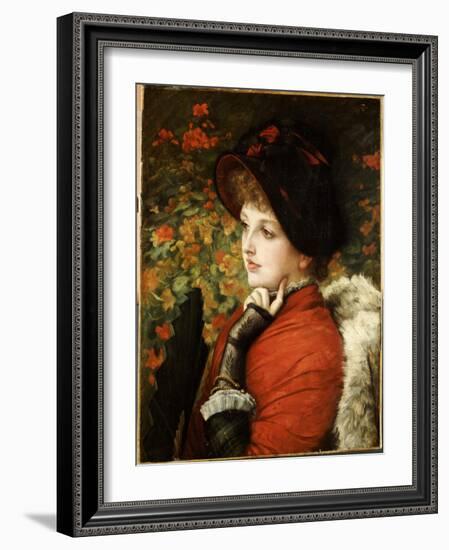 Type of Beauty: Portrait of Mrs. Kathleen Newton in a Red Dress and Black Bonnet, 1880-James Tissot-Framed Giclee Print