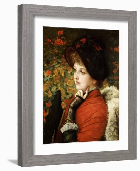 Type of Beauty: Portrait of Mrs. Kathleen Newton, in Red Dress and Black Bonnet-James Tissot-Framed Giclee Print