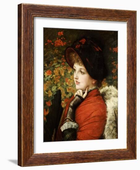 Type of Beauty: Portrait of Mrs. Kathleen Newton, in Red Dress and Black Bonnet-James Tissot-Framed Giclee Print