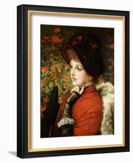 Type of Beauty: Portrait of Mrs. Kathleen Newton, in Red Dress and Black Bonnet-James Tissot-Framed Giclee Print