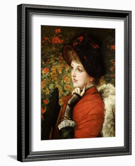 Type of Beauty: Portrait of Mrs. Kathleen Newton, in Red Dress and Black Bonnet-James Tissot-Framed Giclee Print