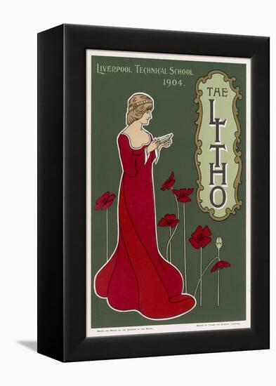 Typical Art Nouveau Lady with Red Poppies Reading a Book-null-Framed Stretched Canvas