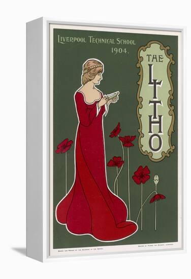 Typical Art Nouveau Lady with Red Poppies Reading a Book-null-Framed Stretched Canvas