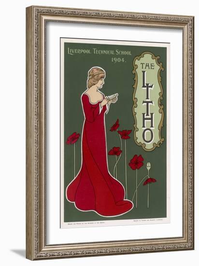 Typical Art Nouveau Lady with Red Poppies Reading a Book-null-Framed Art Print