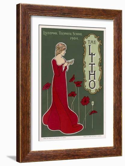 Typical Art Nouveau Lady with Red Poppies Reading a Book-null-Framed Art Print