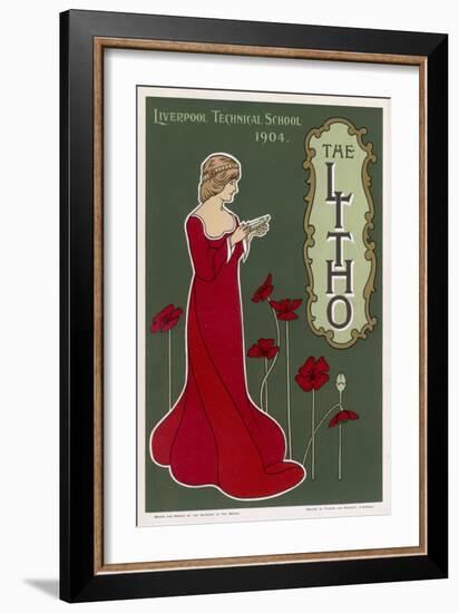 Typical Art Nouveau Lady with Red Poppies Reading a Book-null-Framed Art Print