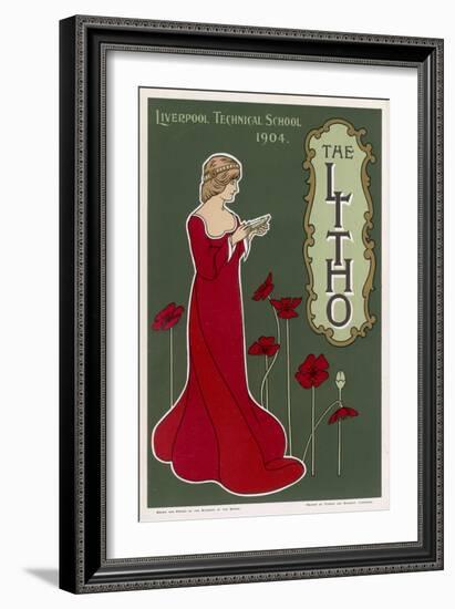 Typical Art Nouveau Lady with Red Poppies Reading a Book-null-Framed Art Print