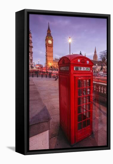 Typical English Red Telephone Box Near Big Ben, Westminster, London, England, UK-Roberto Moiola-Framed Premier Image Canvas