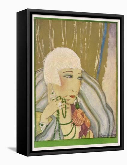 Typical Flapper with Platinum Blonde Bobbed Hair Green Eye-Shadow Rouge and Pencil Thin Eyebrows-Barjanbey-Framed Stretched Canvas