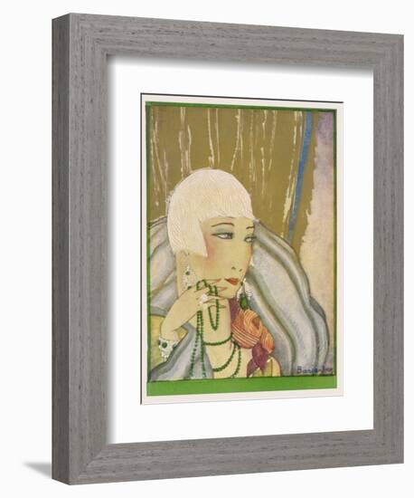 Typical Flapper with Platinum Blonde Bobbed Hair Green Eye-Shadow Rouge and Pencil Thin Eyebrows-Barjanbey-Framed Premium Giclee Print