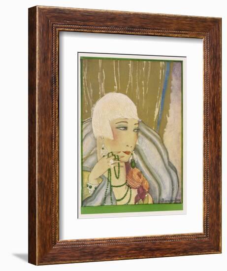 Typical Flapper with Platinum Blonde Bobbed Hair Green Eye-Shadow Rouge and Pencil Thin Eyebrows-Barjanbey-Framed Premium Giclee Print