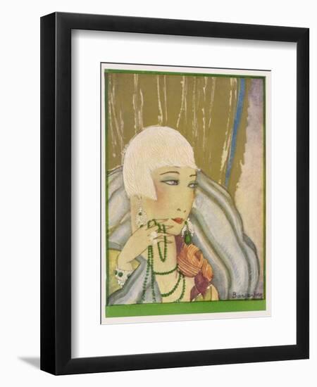 Typical Flapper with Platinum Blonde Bobbed Hair Green Eye-Shadow Rouge and Pencil Thin Eyebrows-Barjanbey-Framed Premium Giclee Print