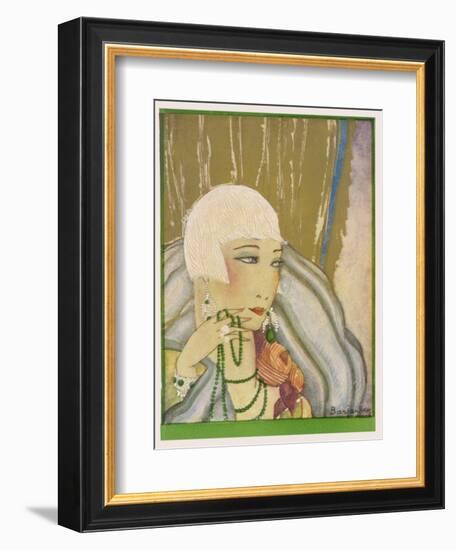 Typical Flapper with Platinum Blonde Bobbed Hair Green Eye-Shadow Rouge and Pencil Thin Eyebrows-Barjanbey-Framed Premium Giclee Print