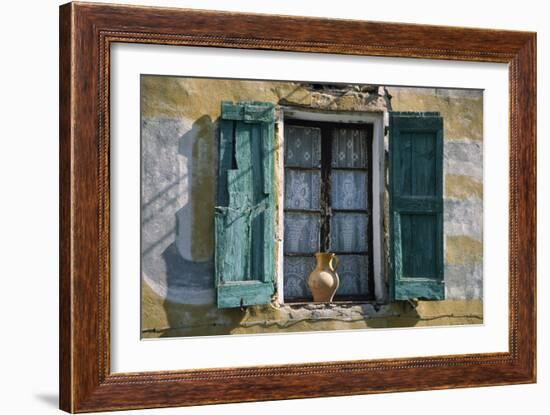 Typical French Window, with Turquoise Wooden Shutters and Terracotta Jug-LatitudeStock-Framed Photographic Print