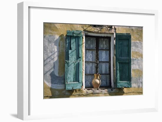 Typical French Window, with Turquoise Wooden Shutters and Terracotta Jug-LatitudeStock-Framed Photographic Print