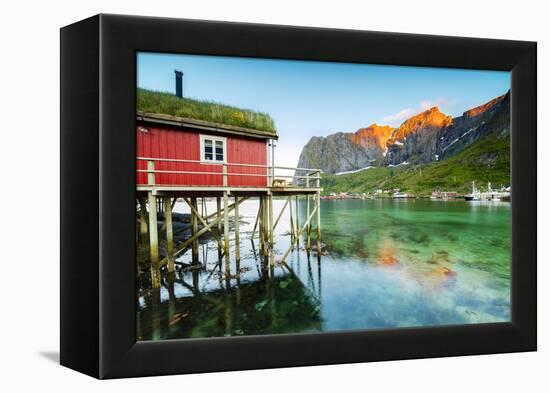 Typical House of Fishermen Called Rorbu Lit Up by Midnight Sun, Reine, Nordland County-Roberto Moiola-Framed Premier Image Canvas