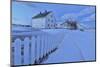 Typical House Surrounded by Snow at Dusk, Flakstad, Lofoten Islands, Norway, Scandinavia-Roberto Moiola-Mounted Photographic Print