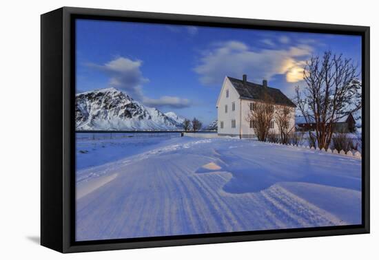 Typical House Surrounded by Snow on a Cold Winter Day at Dusk-Roberto Moiola-Framed Premier Image Canvas