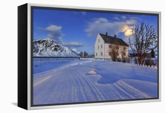 Typical House Surrounded by Snow on a Cold Winter Day at Dusk-Roberto Moiola-Framed Premier Image Canvas