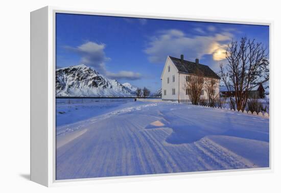 Typical House Surrounded by Snow on a Cold Winter Day at Dusk-Roberto Moiola-Framed Premier Image Canvas