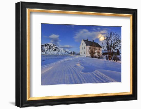 Typical House Surrounded by Snow on a Cold Winter Day at Dusk-Roberto Moiola-Framed Photographic Print