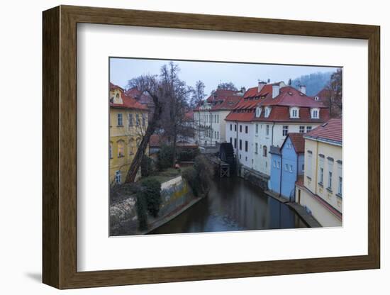 Typical houses on water canal frame the old mill of Certovka, Lesser Quarter, Prague, Czech Republi-Roberto Moiola-Framed Photographic Print