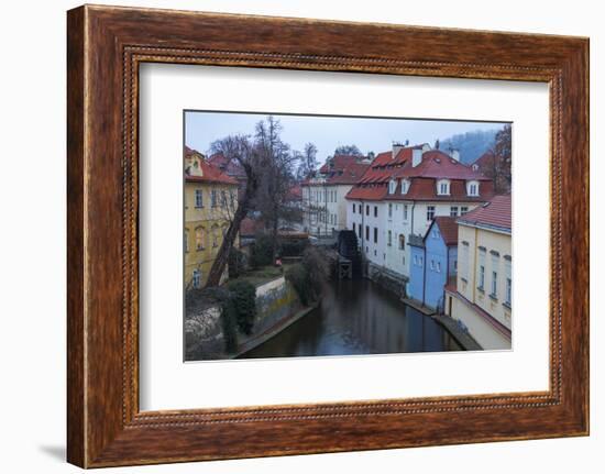 Typical houses on water canal frame the old mill of Certovka, Lesser Quarter, Prague, Czech Republi-Roberto Moiola-Framed Photographic Print