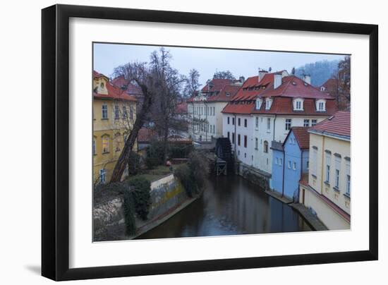 Typical houses on water canal frame the old mill of Certovka, Lesser Quarter, Prague, Czech Republi-Roberto Moiola-Framed Photographic Print
