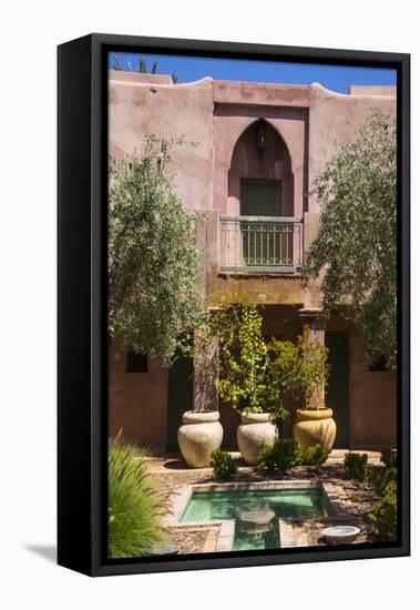 Typical Moroccan Architecture, Riad Adobe Walls, Fountain and Flower Pots, Morocco, Africa-Guy Thouvenin-Framed Premier Image Canvas