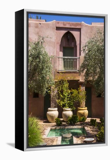 Typical Moroccan Architecture, Riad Adobe Walls, Fountain and Flower Pots, Morocco, Africa-Guy Thouvenin-Framed Premier Image Canvas