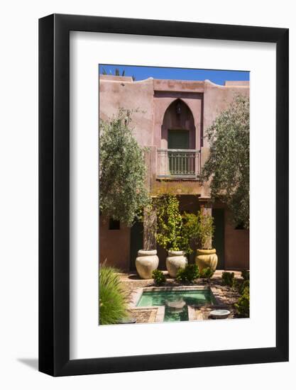 Typical Moroccan Architecture, Riad Adobe Walls, Fountain and Flower Pots, Morocco, Africa-Guy Thouvenin-Framed Photographic Print