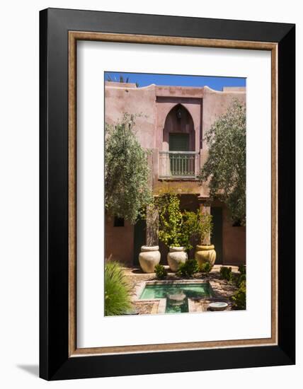 Typical Moroccan Architecture, Riad Adobe Walls, Fountain and Flower Pots, Morocco, Africa-Guy Thouvenin-Framed Photographic Print