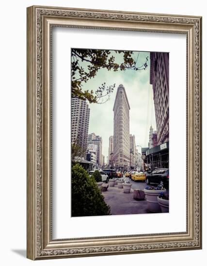 Typical NY Streetscape, busy people and traffic, Flatiron Building, Manhattan, New York, USA-Andrea Lang-Framed Photographic Print