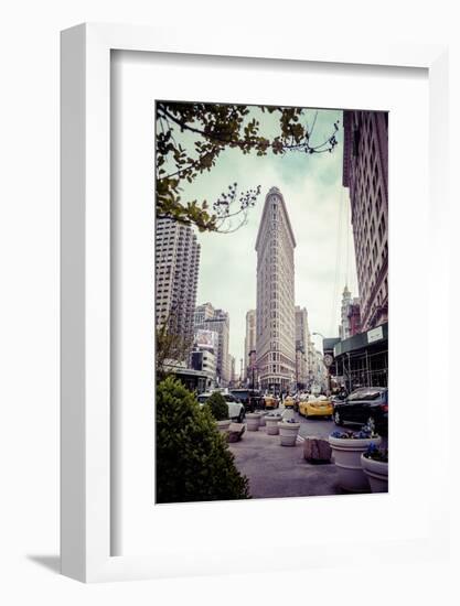 Typical NY Streetscape, busy people and traffic, Flatiron Building, Manhattan, New York, USA-Andrea Lang-Framed Photographic Print