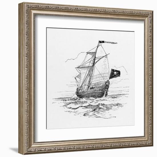 Typical Pirate Ship Flying the Jolly Roger Flag-null-Framed Art Print