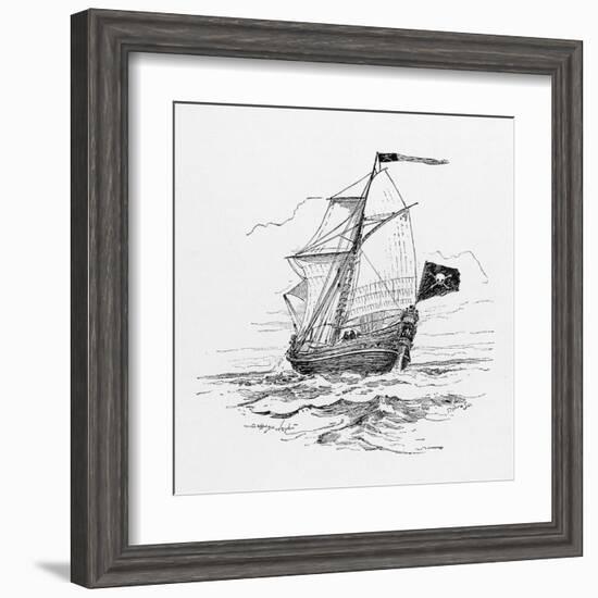 Typical Pirate Ship Flying the Jolly Roger Flag-null-Framed Art Print